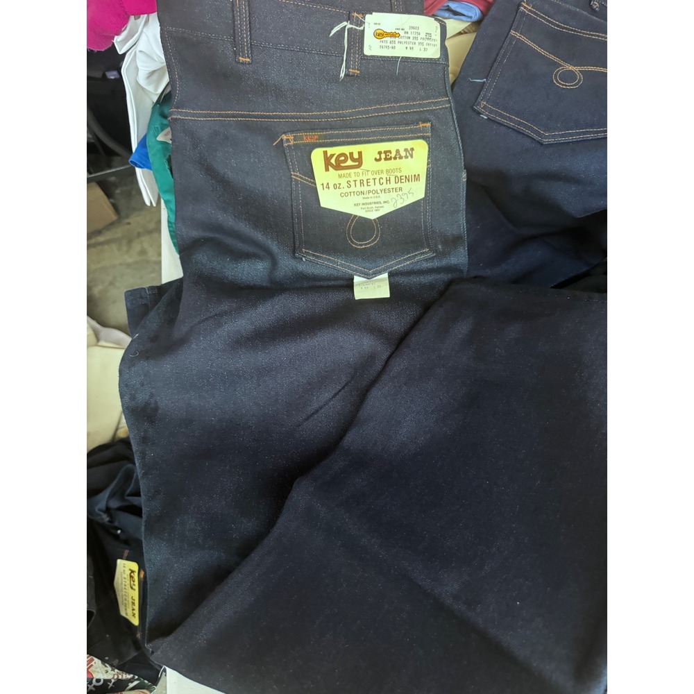 Vintage Key Industries Mens 46x34 Stretch Denim Jeans Made in USA Dark Wash New